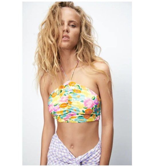 NWT - Zara Floral Halter Printed Crop Top - Picture 1 of 5